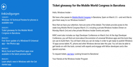 Microsoft организовала розыгрыш поездки на MWC 2015 среди участников Windows Insider